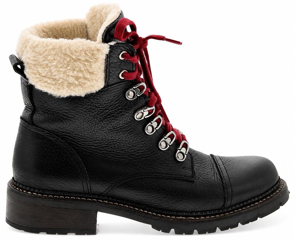 Frye Samantha Hiker Women's Sz 7 B Black Leather Shearling Fur Lined Ankle Boots